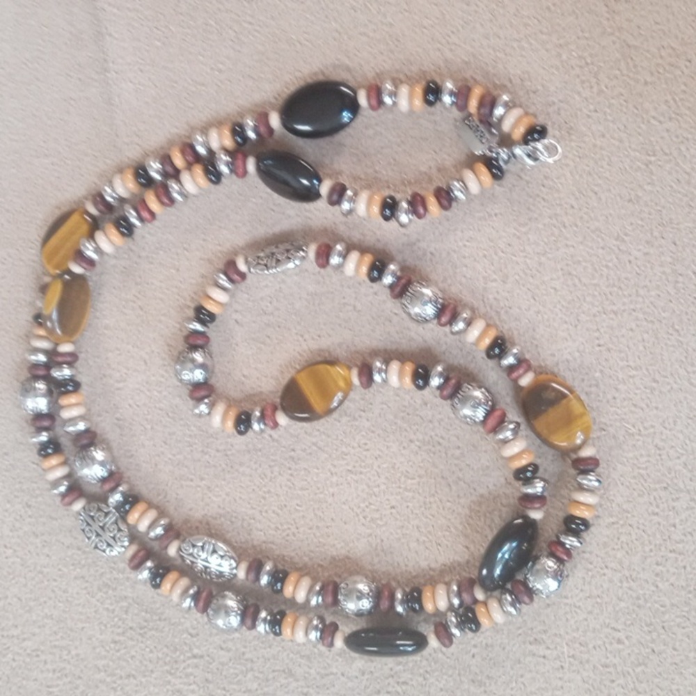 Chaps Multi-Stone Necklace with Silver Tone Hammered Clasp